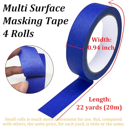Blue Painters Tape, Masking Tapes, Premium Painter's Tape (88yd=4Rolls*0.94in*22yd), Adhesive Paint Tape for Wall Painting, DIY Artist Craft Arts, Decoration, Drafting, No Residue,Easy Removal - Image 3
