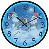 Peystean 12 Inch LED Nightlight Up Wall Clock,Happy Snowmen Play Musical Christmas Battery Operated Sound Control Large Round Clock Glow in Dark for Home/Kitchen/Bedroom/Cafe/Office
