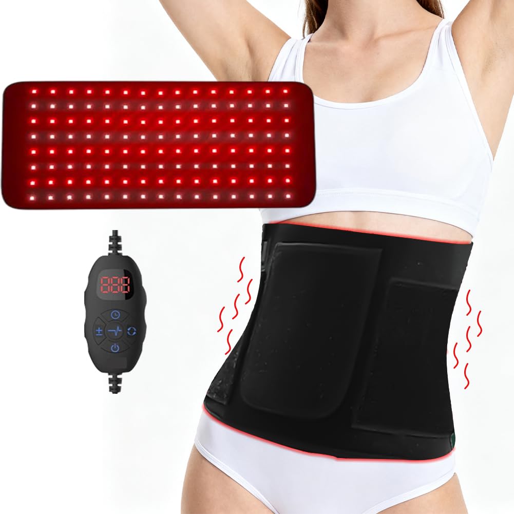 Cinturón de terapia de luz roja con 120 ledes, 5 niveles de vibración, masaje con modo de pulso de 10 Hz, terapia de luz infrarroja para el dolor de espalda, hombros y cintura