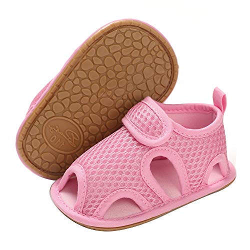 FEAMODAL Baby Boys Girls Sandals Infant Outdoor Summer Beach Shoes Non Slip Soft Sole Toddler First Walker Crib Shoes 3-18Months (12-18 Months, 02 Pink)