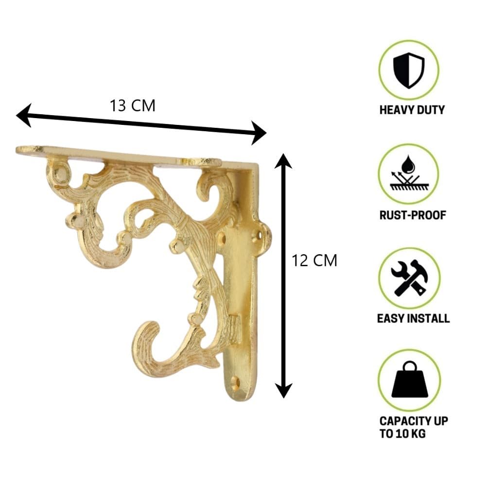 Gold Floating Shelf Brackets - Heavy Duty Corner Braces -2 Gold Floating Shelf Brackets - Heavy Duty Corner Braces -2