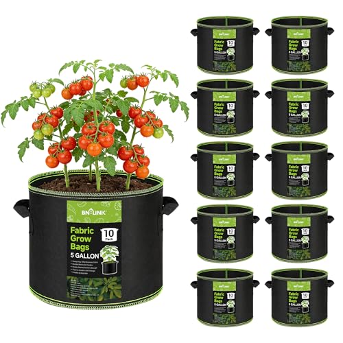 Image of BN-LINK 10-Pack 5 Gallon Grow Bags, Heavy Duty Aeration Fabric Pots with Handles, Thickened Nonwoven Plant Bags for Vegetables, Flowers, Fruits