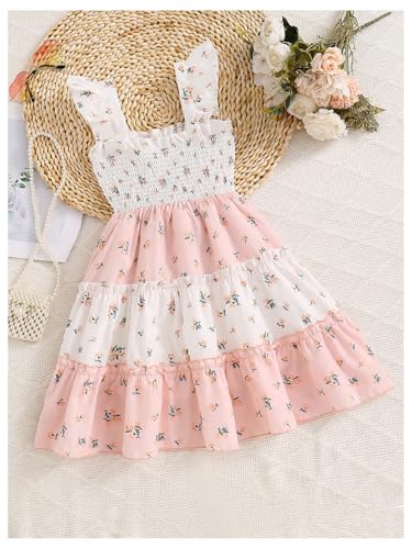 Girl's Floral Dress Boho Shirred Ruffle Square Neck Cap Sleeve Vacation Sundresses2