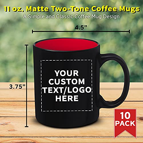 DISCOUNT-PROMOS-10-Matte-Two-Tone-Coffee-Mugs-Set-11-oz-Customizable-Text-Logo-Stoneware-Drinkware-Durable-C-handle-Red