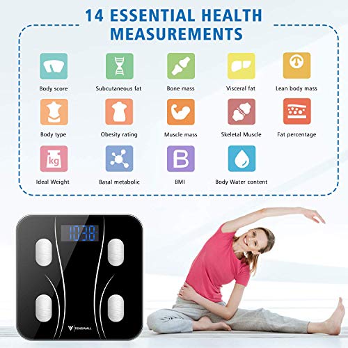 Body Weight Scale, Digital Bathroom Scale, Body Composition Monitor Health Analyzer with Smartphone App for Body Weight, BMI, Water, BMR, Muscle Mass, Body Fat, Fitness Health Scale