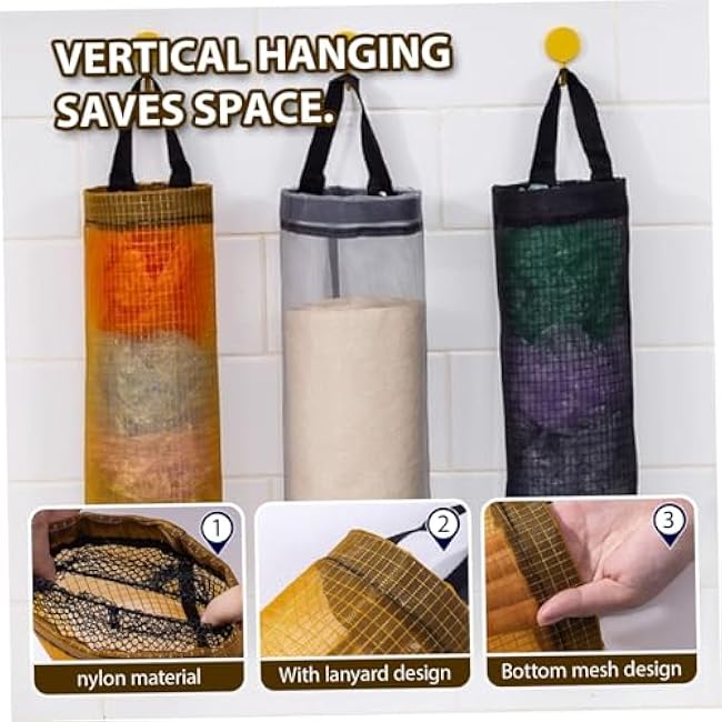 Plastic Bag Holder, 3Pcs Carrier Bag Storage, 15x6.5 Inch Portable Reusable Hanging Plastic Storage with Hooks for Kitchen, Laundry Room, and More, Hanging