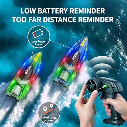 Ferngesteuertes RC Boot 2er Set, wasserdicht mit 2,4 GHz Fernsteuerung, Twin-Screw Antrieb, LED, automatische Flip-Funktion, Dual-Speed-Modus, 4 Akkus, für Kinder & Erwachsene, ideal für Pool & See
