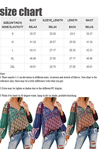 Eytino Women Long Sleeve V Neck Printed Shirts Casual Loose Drawstring Blouse Tops,Large Purple