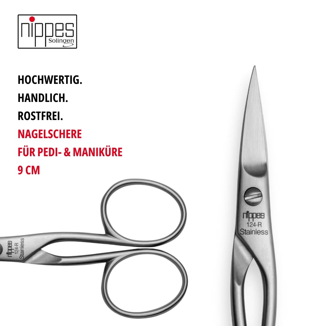 Nippes Solingen Nagelschere für die Maniküre/Pediküre, Edelstahl Rostfrei, 9 cm Länge, Für Finger- und Fußnägel, Nagelschere aus Solingen, Made in Germany 124R