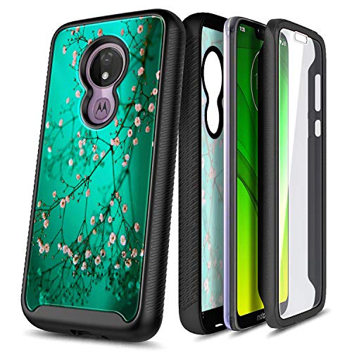 E-Began Case for Moto G7 Power, Motorola Moto G7 Supra/Moto G7 Optimo Maxx (XT1955DL), Full-Body Protective Bumper with Built-in Screen Protector, Shockproof Impact Resist Durable Case -Plum Blossom