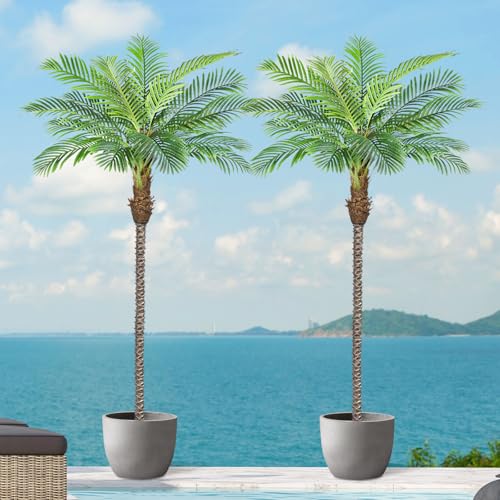 Image of 10ft Tall Artificial Phoenix Palm Tree for Outdoor Indoor Decor, Large Faux Coconut Silk Palm Tree Tropical Fake Tree Perfect for Outside Patio Poolside Home Office Decor (Set of 2)