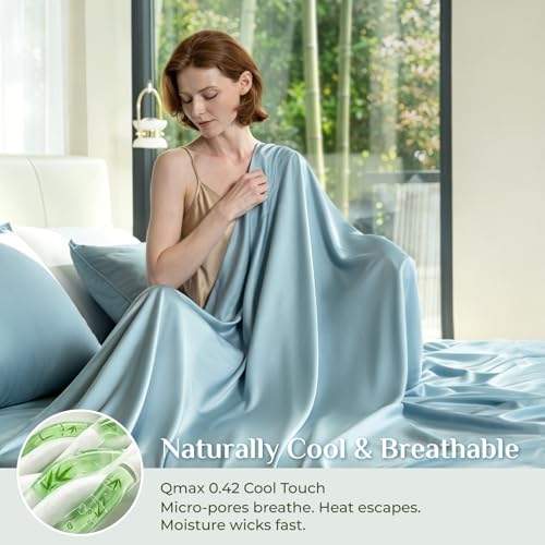 Image of BEDELITE Bamboo Viscose Sheet Set, King Size, 4 Pieces, Blue