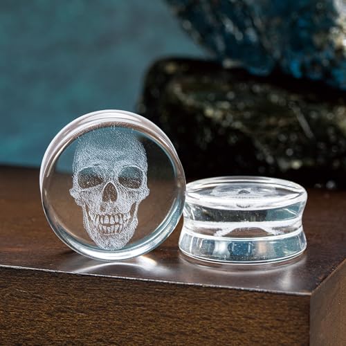 Stylish Glass Skull Saddle Plugs - Ear Gauges Expander Tunnels Stretched Ears(Sold in Pairs)2