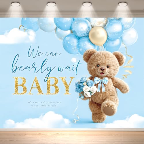 Fondo Teddy Bear Azul para Baby Shower 8x6 pies miniatura 1