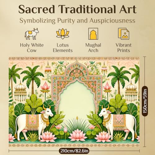 Image of HASTHIP Floral Backdrop Cloth Polyester Background with Traditional Print Colorful Arch Pattern Home Wall Hanging for Pooja Haldi Ceremony Festival Home Decoration