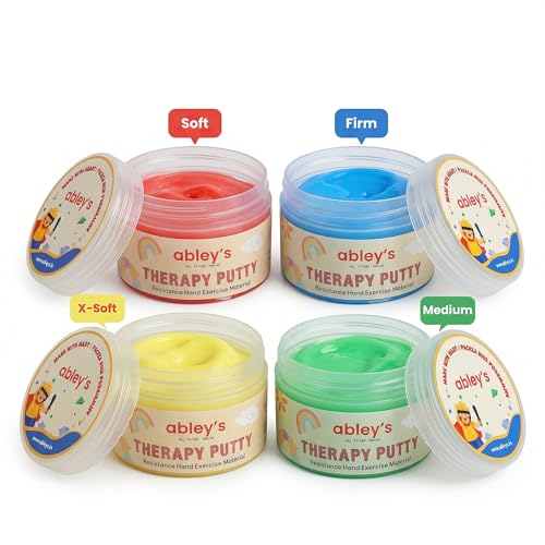 Image of Abley's Therapy Putty for Kids Play & Projects | Hand Exercise & Occupational Therapy Tool | Stress Relief & Fine Motor Skill Development | 4 Resistance Levels, 50g Each, Set of 4