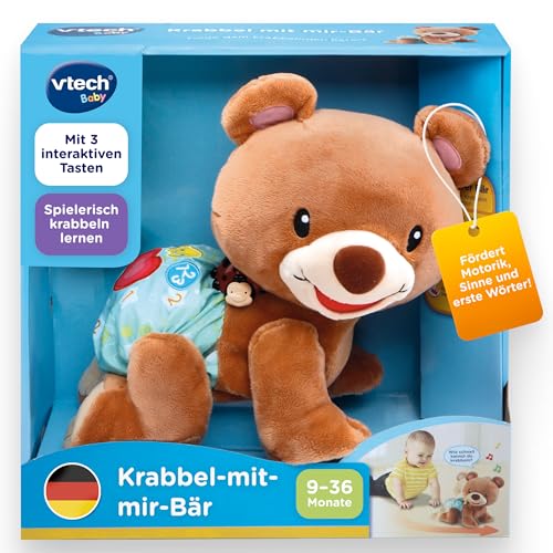 Vtech I Krabbel-mit-Mir-Bär I Interaktives Plüschtier mit Musik, Licht und Sprache für Motorik und Lernen I Krabbelhilfe I Plüschtier I Motorikförderung I Für Kinder 9-36 Monate
