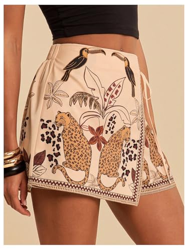Image of SweatyRocks Women's Boho Mini Skirts Floral Shorts Tie Side Wrap Skorts