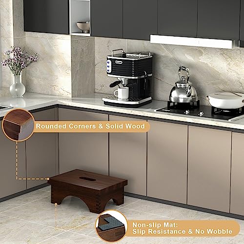 Ecrocy Wood Step Stool,Holds Up To 400 Pounds, Bathroom Kitchen Step, Foot Stool For Kids And Adults - Portable Single Step Stool(No Assembly Required) - Light Walnut #TOP2