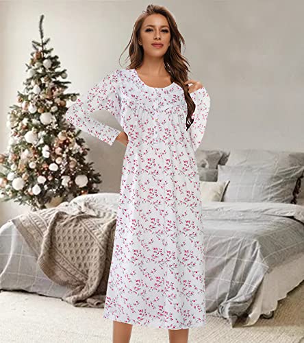 Izzy + Toby Cotton Nightgowns For Women Long Sleeve Knitted Night Gown Long Soft Ladies Nightdress Sleepwear Print Pink Xl #TOP1