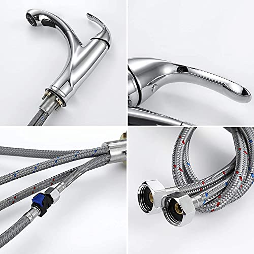 Robinet d'évier de cuisine à trou unique mitigeur extractible inox 360° - 7