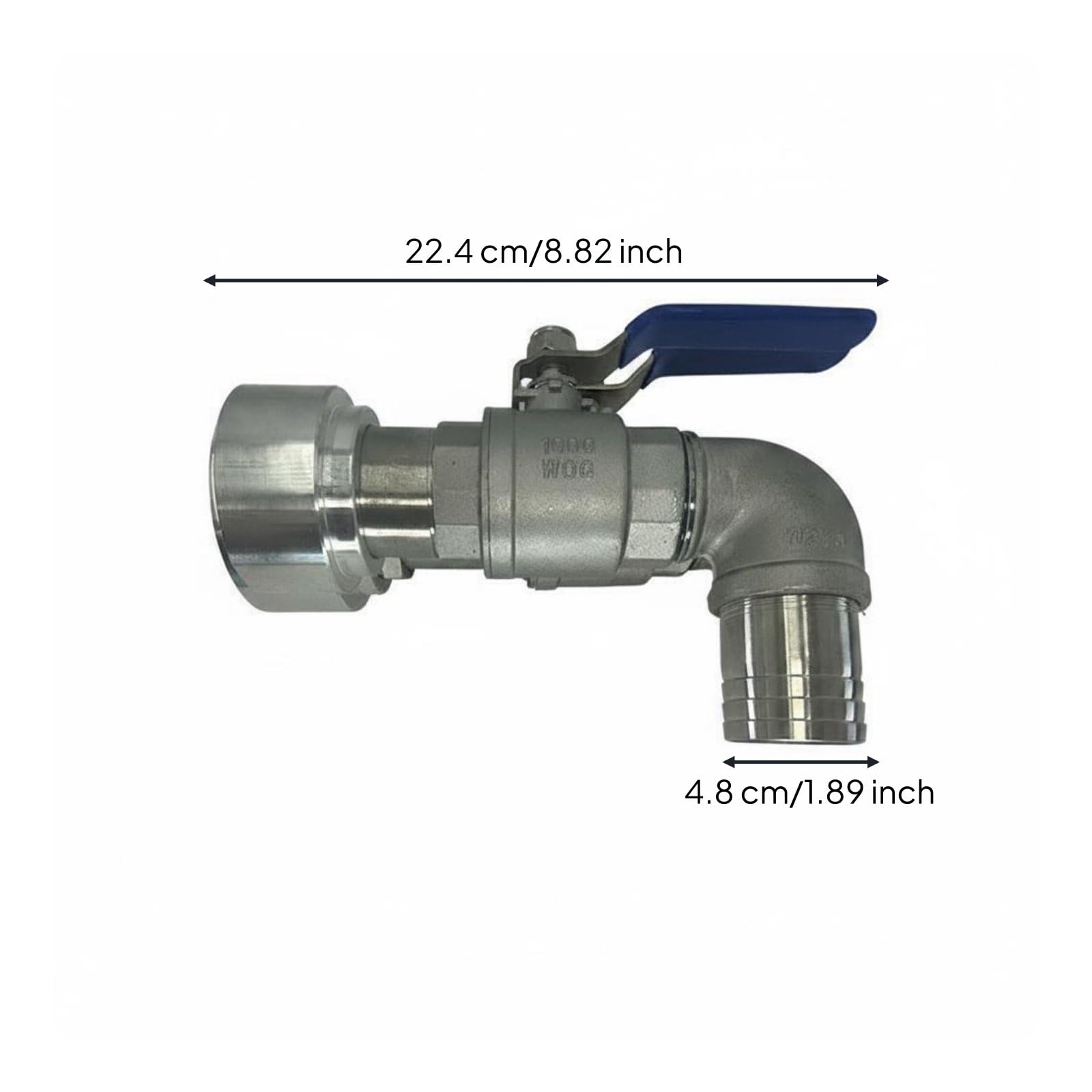 Válvula Adaptadora de Aluminio Válvula de Tanque Adaptador de Contenedor Descarga Flexible Sellado con Junta EPDM Antigoteo Adecuada para, 48MM, Acero Inox 90°