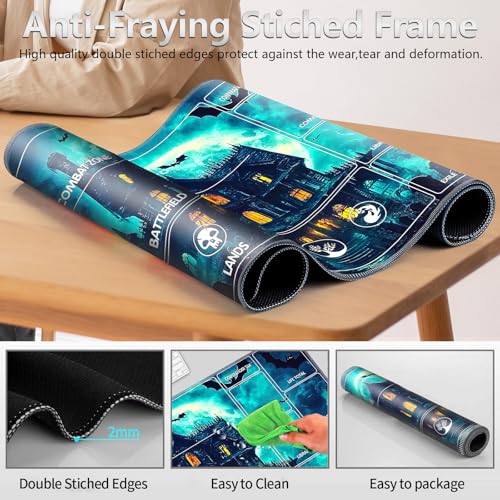 Image of for MTG Playmat with Card Storage Bag,Non-Slip Rubber Base & Smooth Surface 24x14in,Beginner-Friendly Magic Mat for Commander Deck,Cemetery Castle