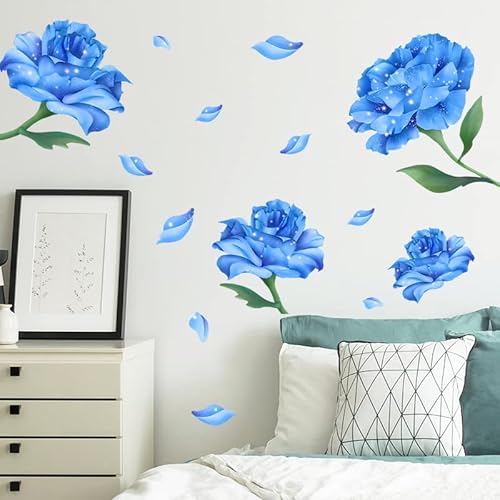 Pinenjoy Blue Rose Flower Wall Decal Peony Floral Wall Stickers 28X27Inch Removable Self-Adhesive Vinyl Wall Art Murals For Girls Woman Bedroom Living Room Tv Background Nursery Wall Decors #TOP4