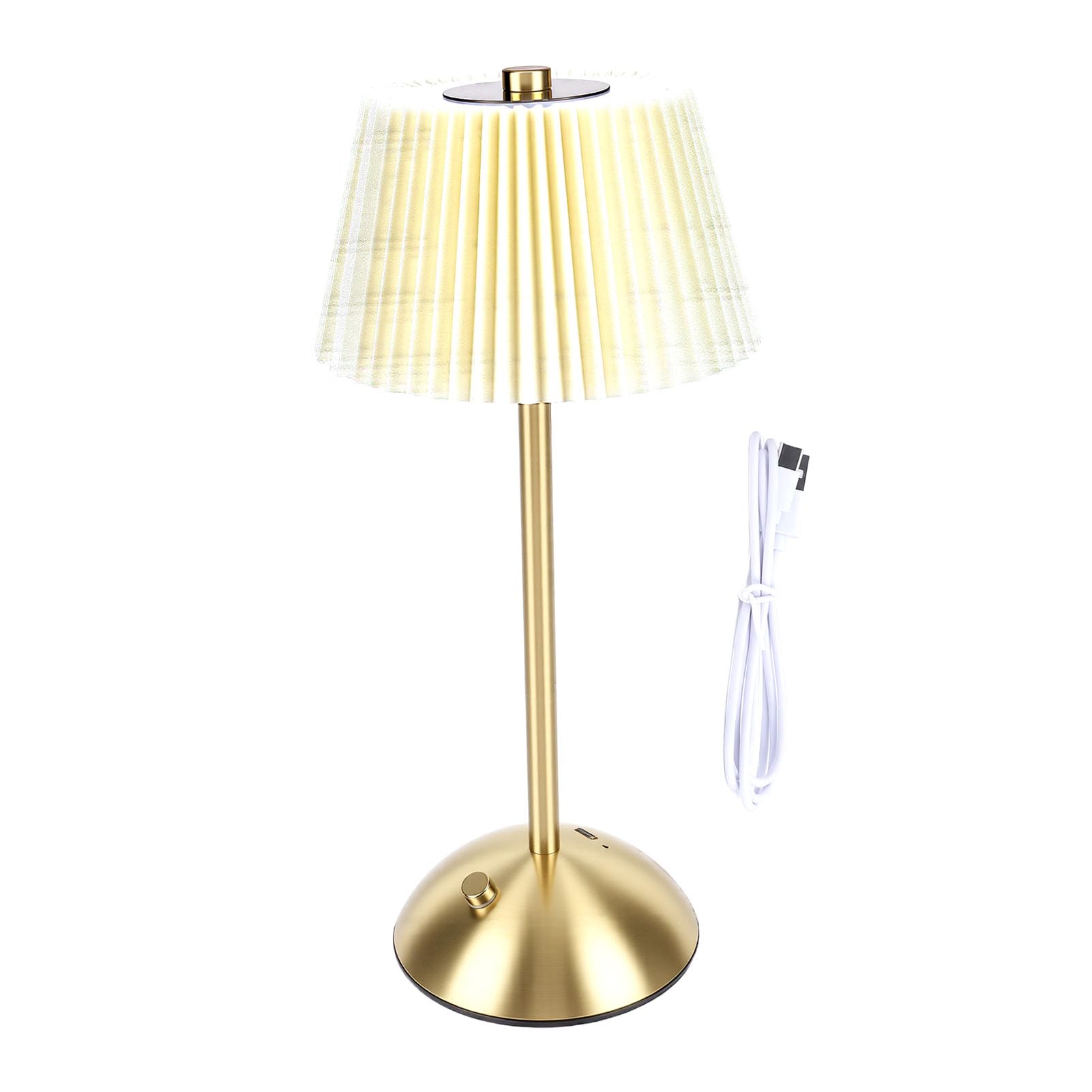 Plissee-Tischlampe, Kabellose Wiederaufladbare Nachttischlampe mit Touch-Steuerung für Schlafzimmer, Wohnzimmer und Heimbüro (Beige)