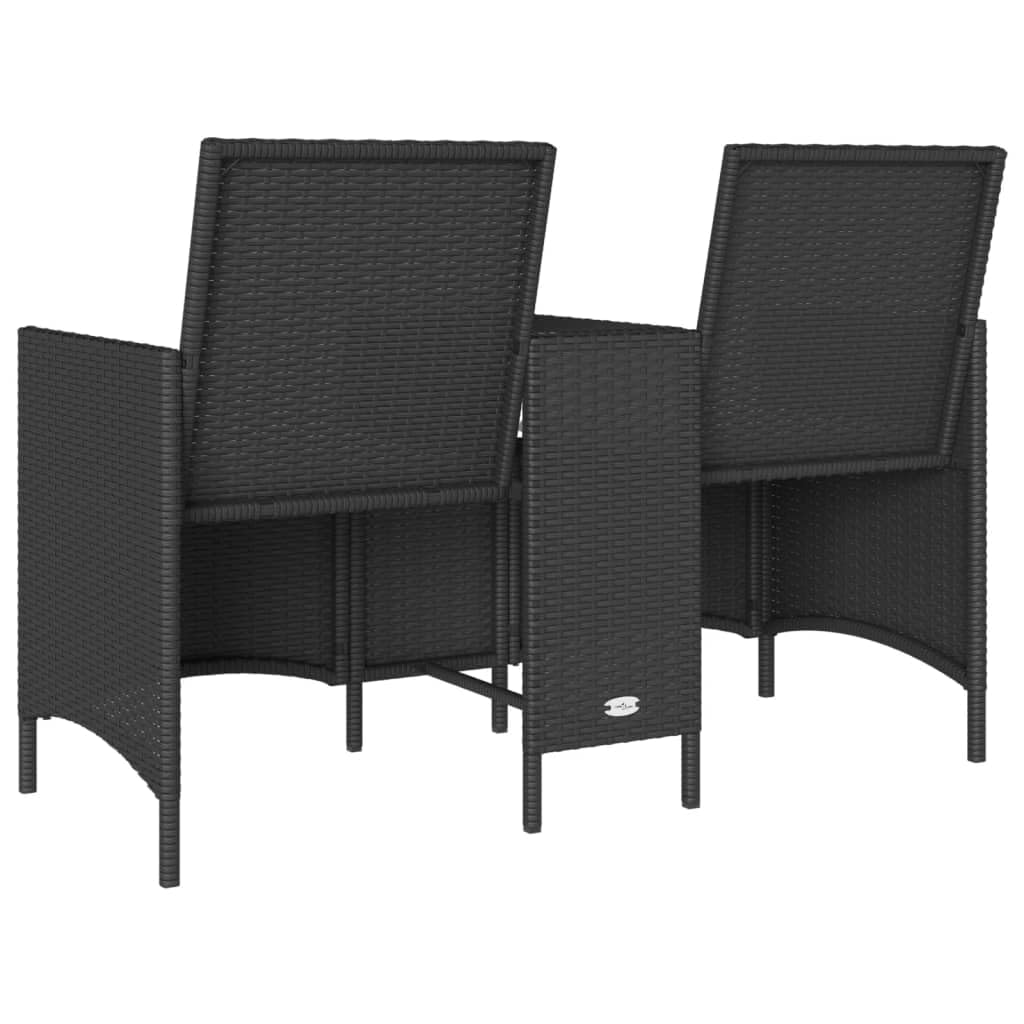 Gartensofa 2-Sitzer mit integriertem Tisch Poly Rattan Gartenbank mit Kissen Lounge-Doppelsofa für Balkon Terrasse und Garten Schwarz 126x59x82 cm