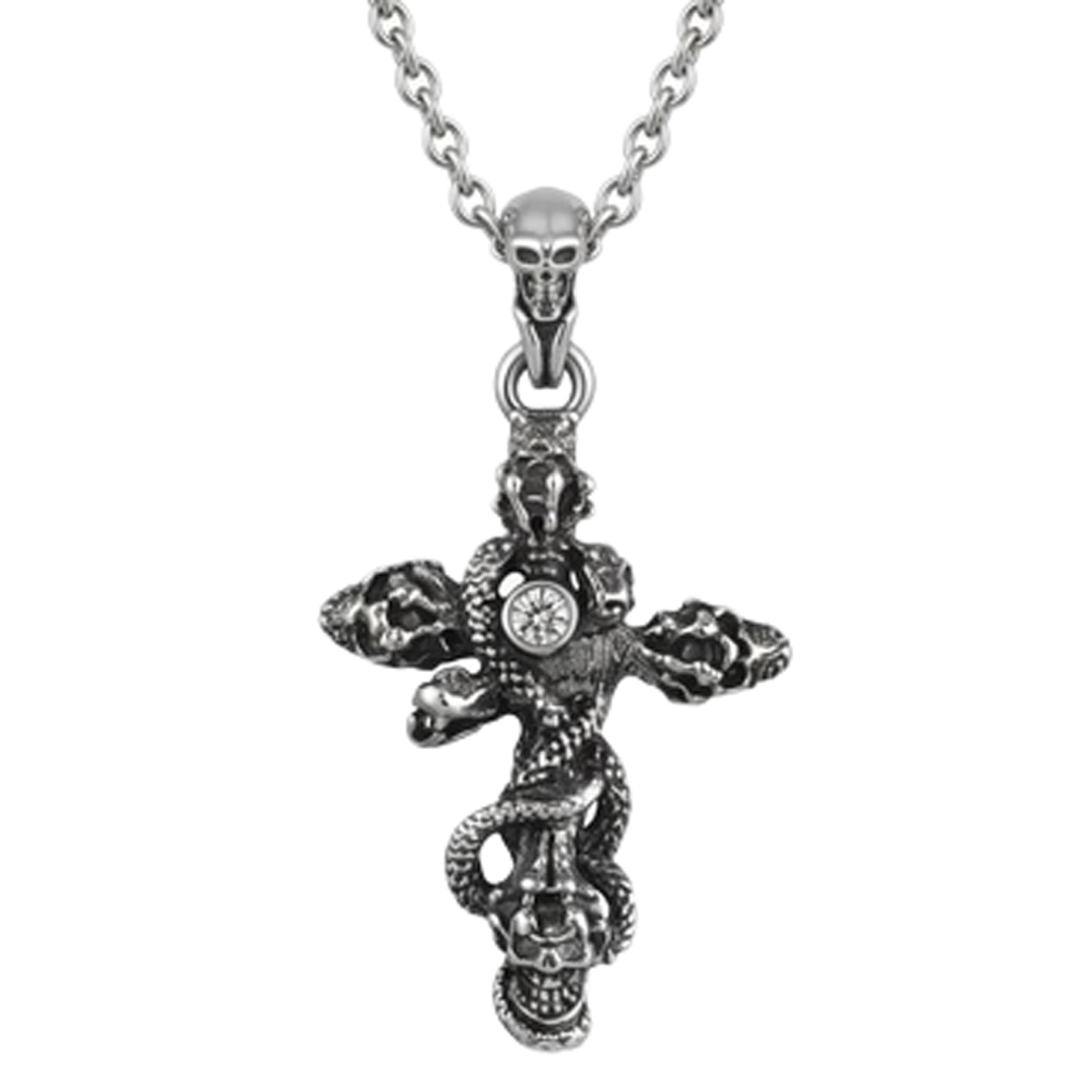Skull Cross Pendant Necklace Stainless Steel 18 Inch Cable Chain Silver Tone Snake Gothic Vintage Biker Punk Jewelry Gift Mens Accessory-image-33