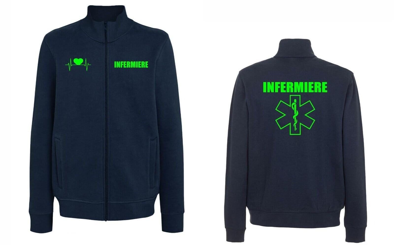 Felpa Unisex Full Zip - Infermiere con Battito Cuore con Colore Scritta Personalizzato - Super vestibilità Top qualità