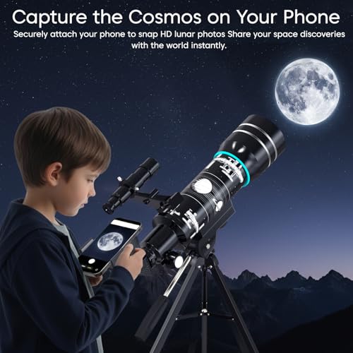 Image of Sounce Astronomical Land and Sky Refractor Telescope with 20x-96x Ultra Zoom for Beginners Kids Fully Coated Glass Optics Alt-Az Mount to Explore Moon Planets and Bright Celestial Objects Star (Black)