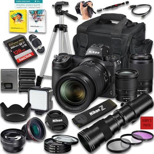 Nikon Z7 II Mirrorless Camera Z 24-70mm f/4 S and 50-250mm f/4.5-6.3 VR & 420-800mm f/8 Lens + 128 GB Memory + Extra Battery + Camera Case + More (37pc Bundle) (Renewed)
