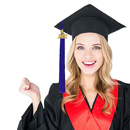 2021 Tassel Graduation 2Pcs Blue Graduation Tassel Whit Alloy Gold 2021 Year Charm Handmade Class Of 2021 Tassel For Graduation Cap And Graduation Gown Decoration Tassels-Blue-New #TOP4