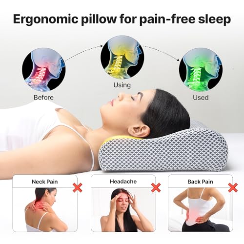 Image of Frido Ultimate Cervical Neck Pillow for Pain Relief Sleep | Improves Posture & Spinal Alignment | Neck Pain Relief Cushion with Ultra Responsive Memory Foam & Skin Friendly Cover | Grey Mesh
