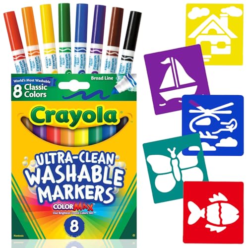 Markers for Kids, Washable Markers for Kids 8 Count Kids Markers, Coloring Markers for Children, Toddler Art Supplies, Washable Markers and Stencils,...
