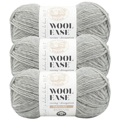 Image of Lion Brand Yarn, Wool-Ease Roving Origins Yarn, Heather Grey, Gray, 3 Pack | Worsted Weight 100% Wool Crochet & Knit Fiber for Heirloom Projects, Cabled Scarves, Sweaters, Warm Hats