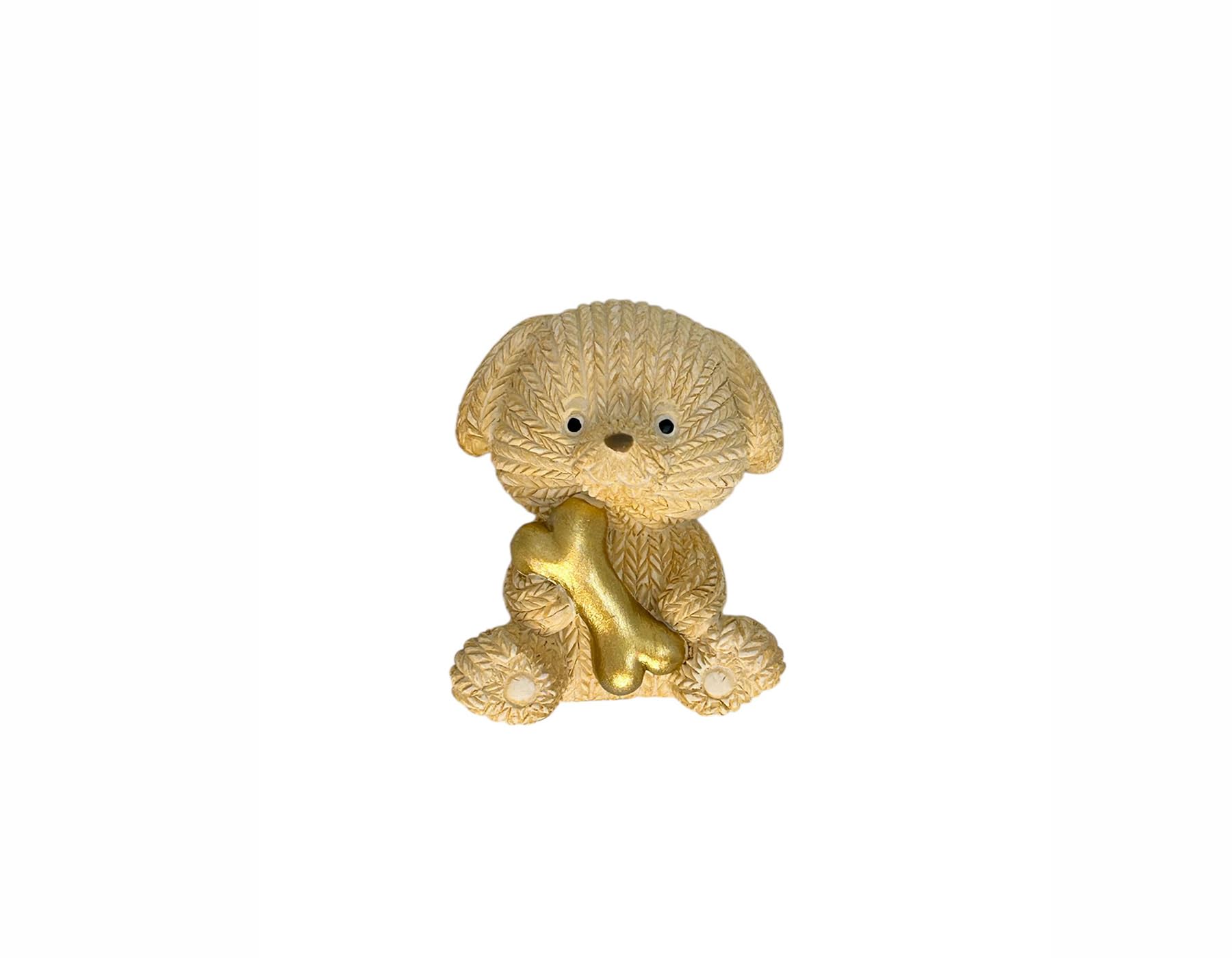 PABEN Magnete Cagnolino in Resina Beige con Osso Oro, Bomboniera per Nascita, Battesimo, Compleanno, Comunione, cm 5,2, confezione24 Pezzi