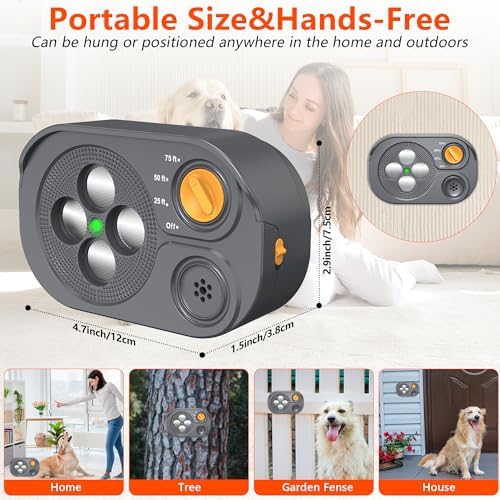 2026 New Anti Barking Device for Dogs, Bark Box Rechargeable Dog Bark Deterrent with Variable Ultra Frequency/6 Modes/IP65 Waterproof Dog Silencer Stop Neighbors‘ Dogs from Barking Up to 75ft(Grey) - 2