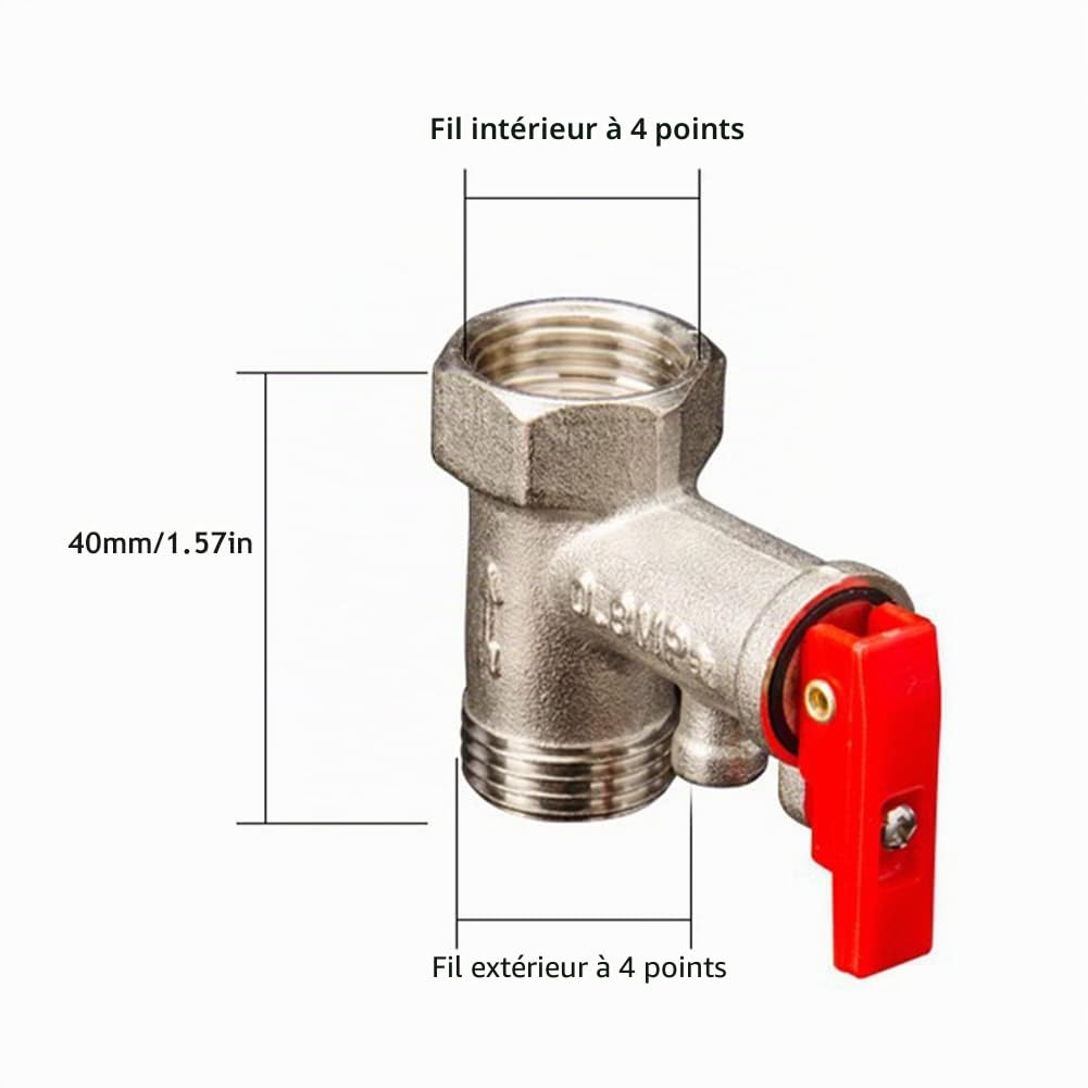 Soupape de Décharge de Pression de Chauffe Eau,Valve de Soulagement de Pression,Soupape de Sécurité en Laiton Nickelé,Convient pour Chauffe Eau Electrique 0.8 MPa Rouge Tokaneit