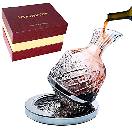 Product Image of the paysky spinning wine decanter, 45 oz crystal rotating wine decanter with gift box, for wedding gift, birthday, banquet, supper