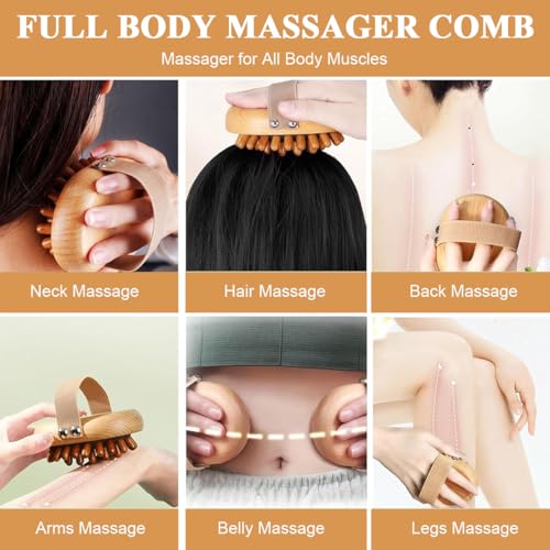 Image of HANNEA Wooden Head Massager Stress Relax Wooden Scalp Massager Self-Care Meridian Brush for Belly Fat Lymphatic Drainage Tool Wood Therapy Massage Tools for Cellulite Remover