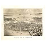 Vintage Boston 1870 Replica Map Prints, 1 (11x14) Unframed Photos, Wall Art Decor Gift for Home City Office Garage Shop School College Geography Student Teacher Coach American Colonial Town Fans