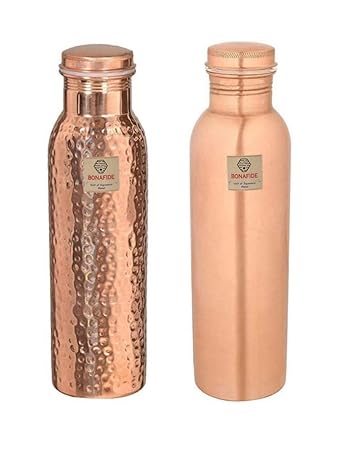 Bona Fide Pure Copper Bottles for Water 1 Liter | Bottle-Leak Proof & Joint Free - copper bottle 1 litre,(1000 Ml, Pack of 2) water bottle set
