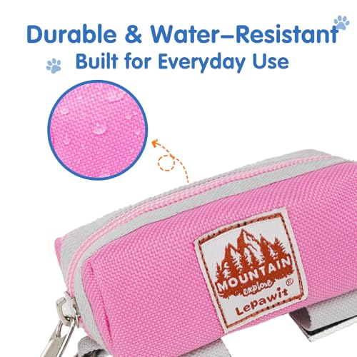 Image of Dog Poop Bag Holder Zippered Pouch, Portable Waste Bag Dispenser with 1 Metal Clip, Fashion Color Matching Canvas Holder for Leashes - Pink