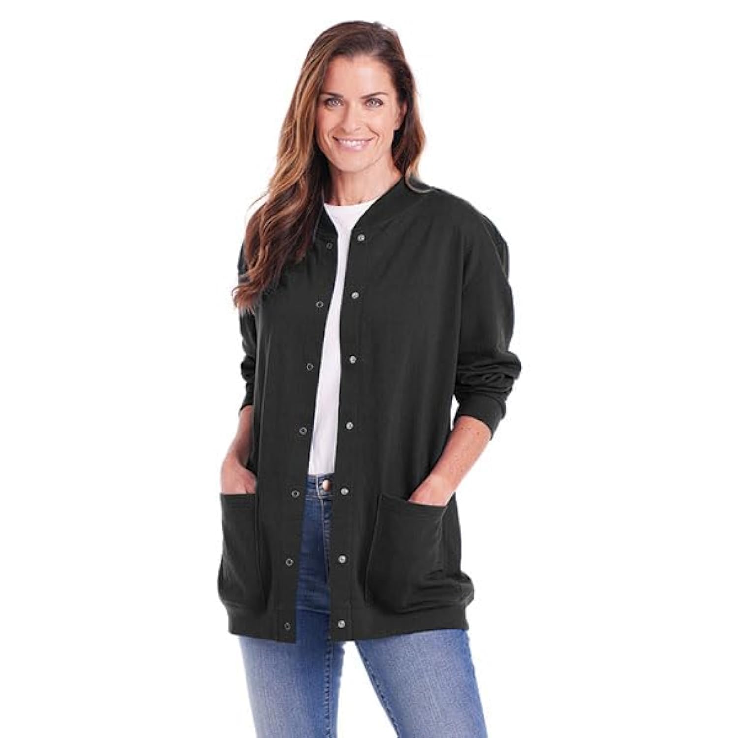 CATALOG CLASSICS Womens Fleece Jacket Snap Front Cardigan Sweatshirt for Women 1X Black