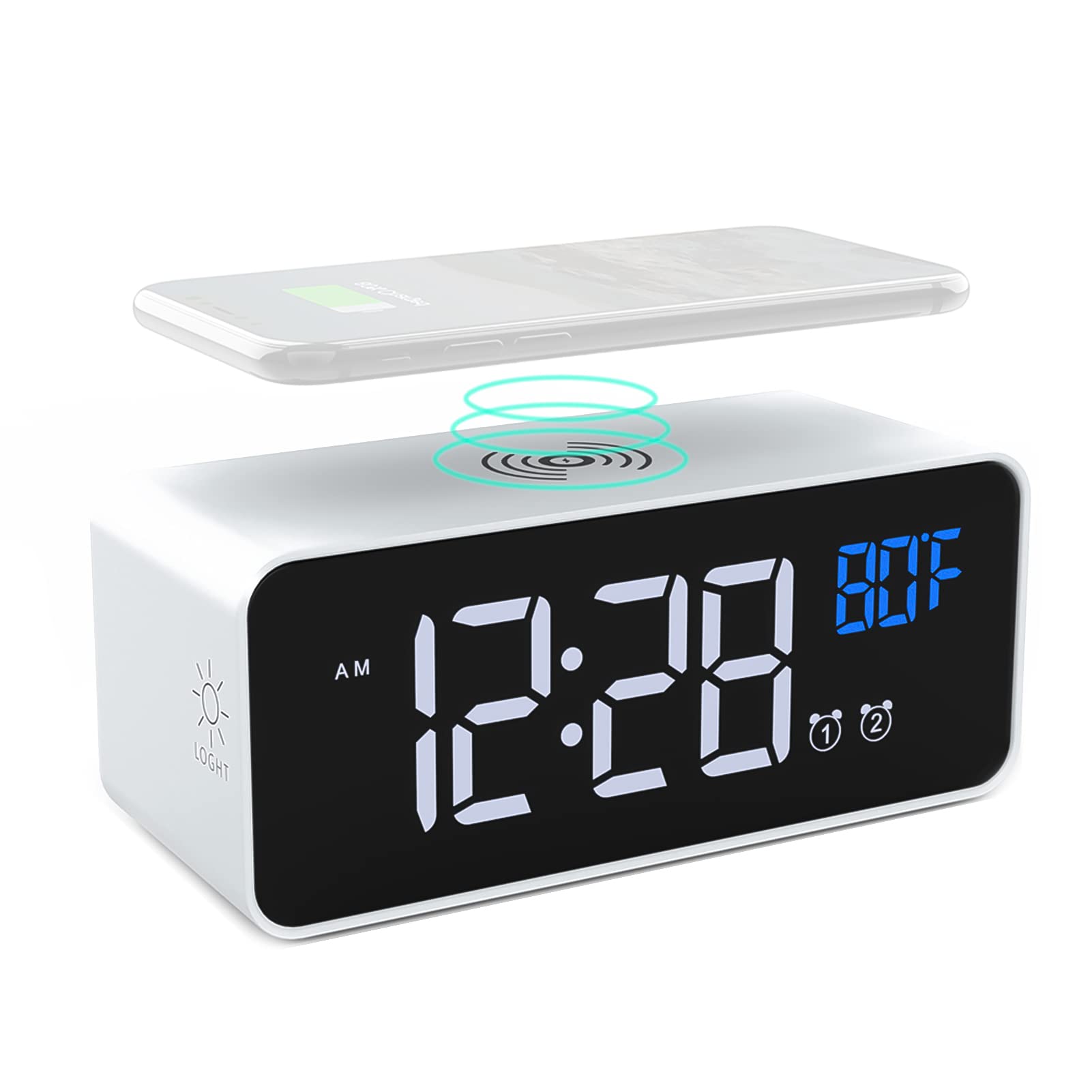 Sveglia elettrica, Orologi digitali a LED con caricabatteria Wireless Snooze e Orologio da Tavolo Regolabile con luminosità
