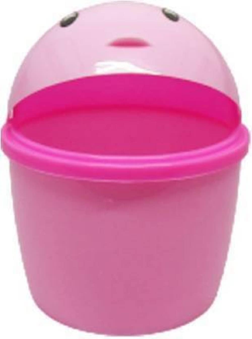 Truvic Small Garbage Waste Bin - Cute Cartoon Face Mini Dustbin 2.4L Plastic Swing Lid Trash Can for Bedroom, Bathroom, Kitchen, Office Desk (Pink)-image-30