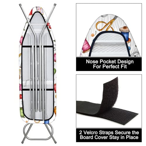 Image of Ironing Board Cover 15 inchx54 inch Standard Size Replacement Thick Iron Board Covers Heavy Duty Non-Slip Board Cover Fitted with Elastic Edges and Velcro Straps